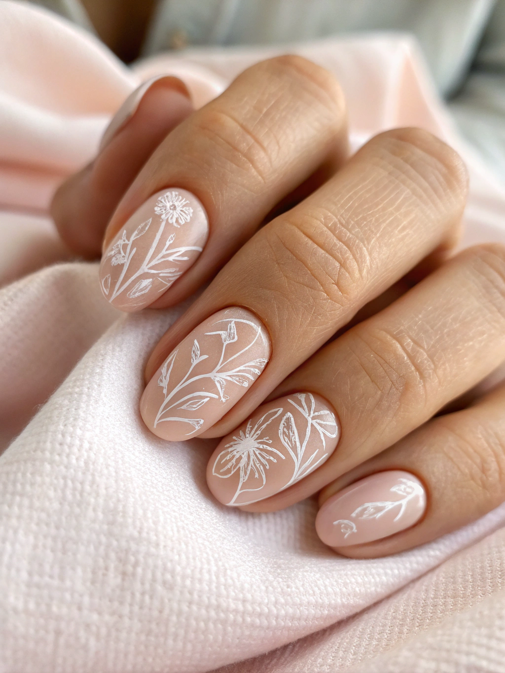 Intricate hand painted nail art designs and chrome accents