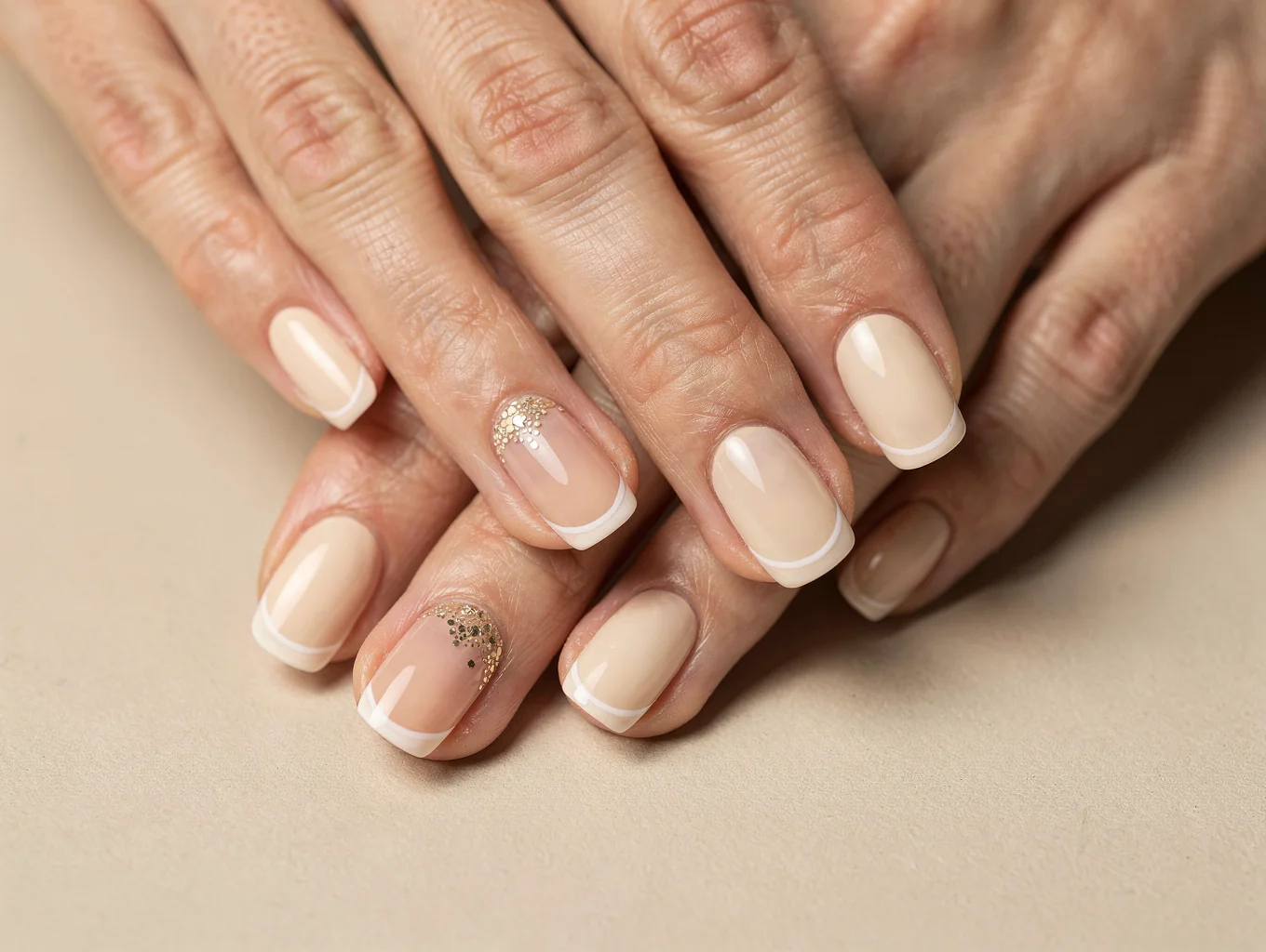 Contemporary delicate micro-French manicure with sheer ivory base