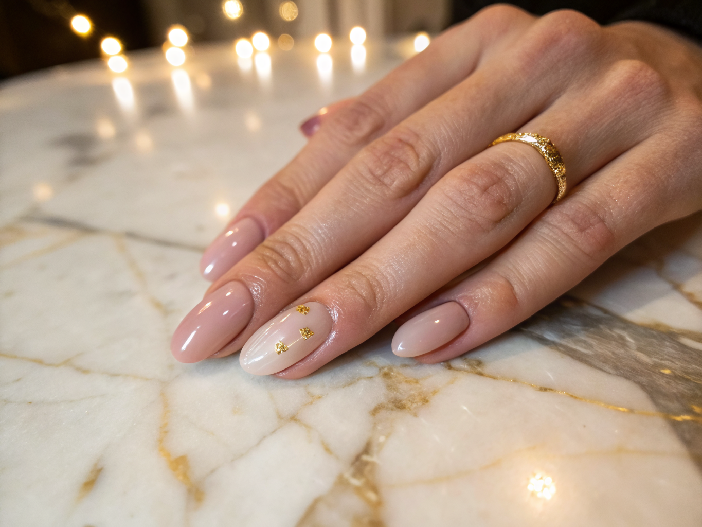 High-shine soft blush gel manicure with clean cuticle work
