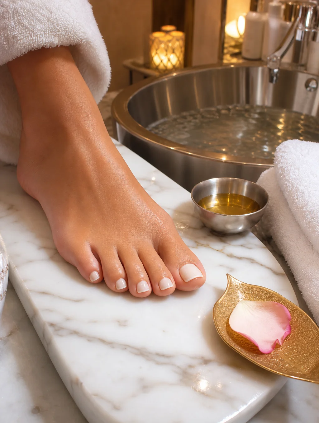 Spa pedicure foot treatment in relaxing salon chair