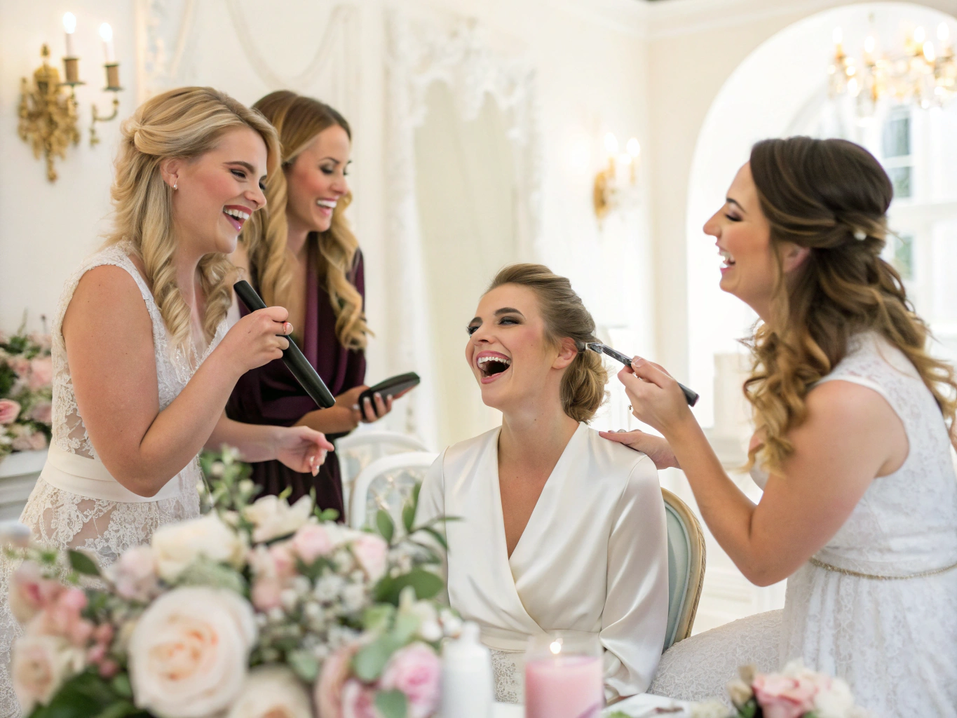 Bridal group enjoying luxury manicure experience